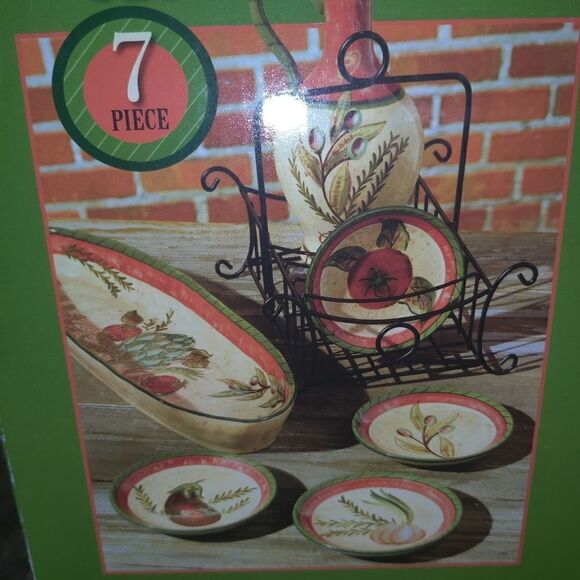 Olive Oil Serving Set New In Box Hand Painted Cera - Picture 3 of 9